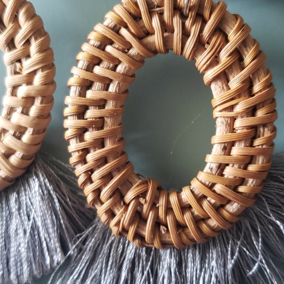 Erica Lyons Woven Earrings with Gray Fringe - Picture 2 of 8
